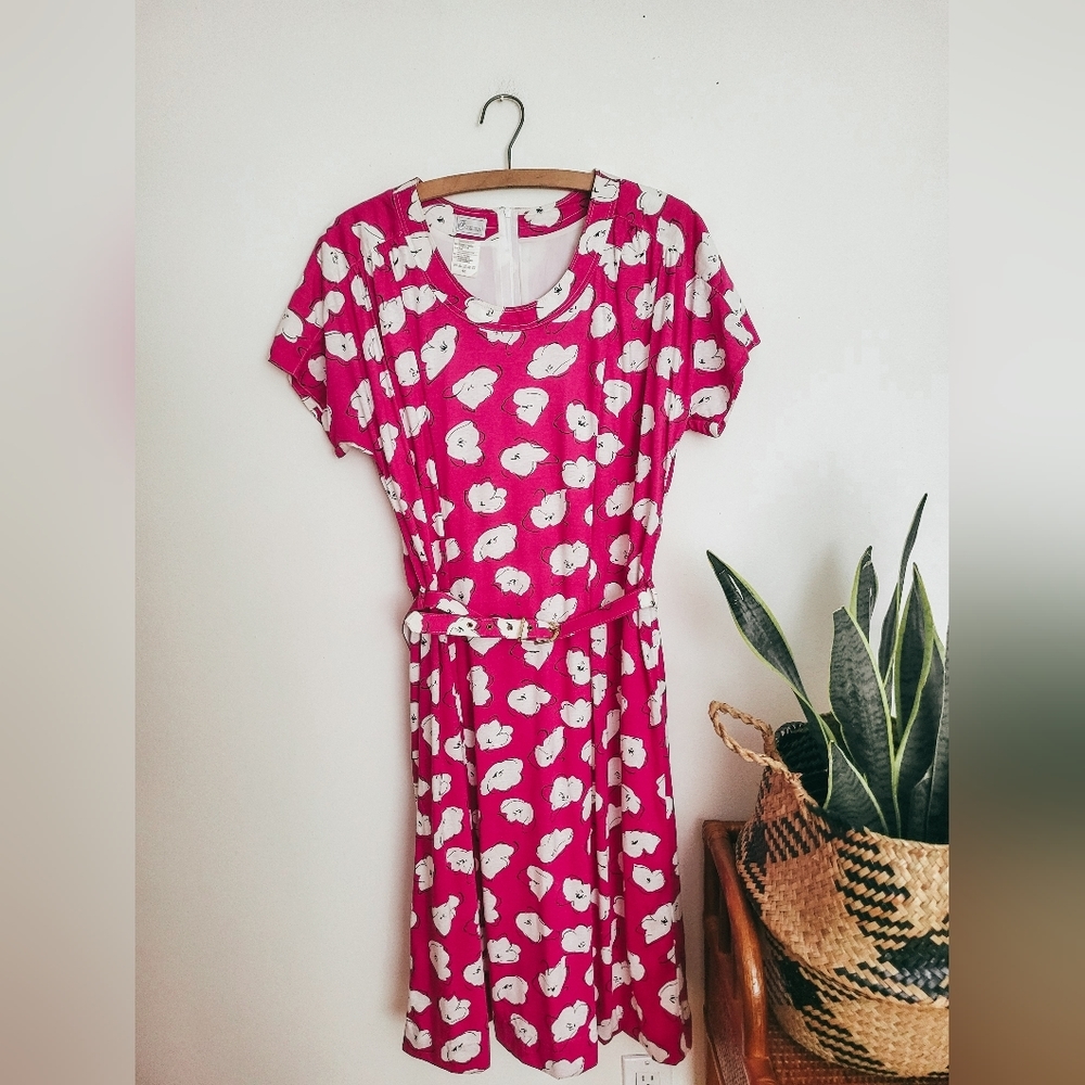 Vintage abstract floral print midi dress